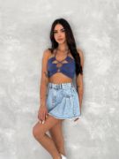 Kot Jeans Kesimetrik Kesim Cepli Şortlu Etek - Mavi resmi